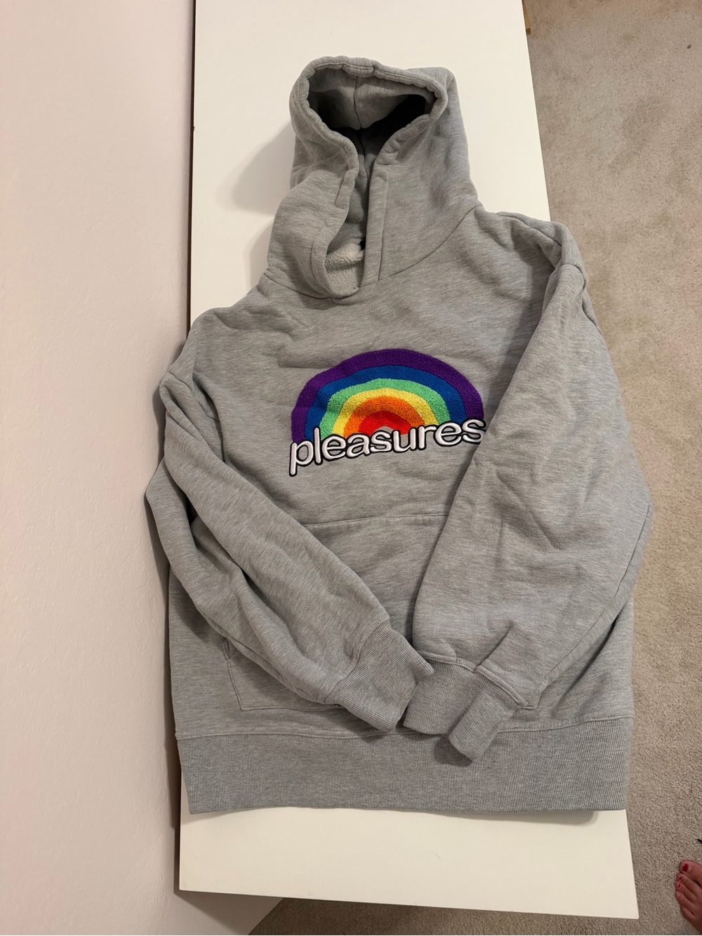 Pleasures Gray Hoodie with Rainbow Logo